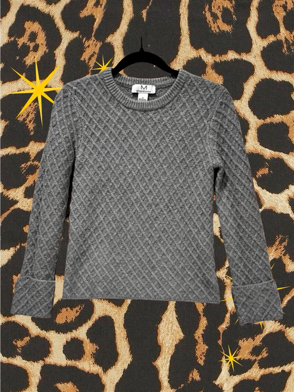 MAGASCHONI WOMENS DIAMOND KNIT CUFFED SWEATER SIZE SMALL